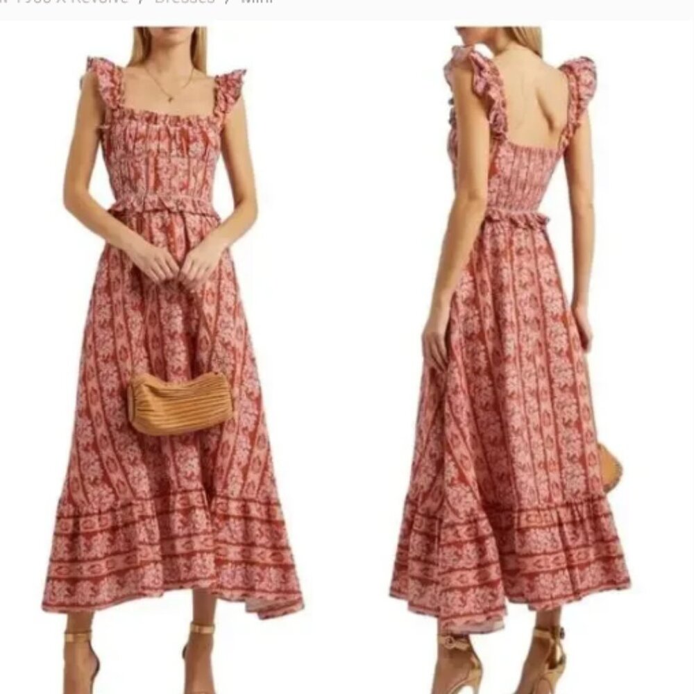 House of Harlow 1960 Helena Linen Blend Maxi Dress Cottagecore Prairie Medium